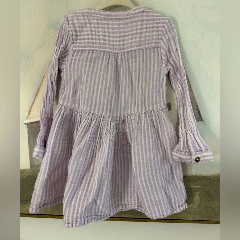 CAT & JACK Long Sleeve Button Up Gauzy Striped Toddler Dress, Lavender Size 3T